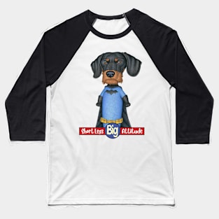 Awesome Doxie Dog on Black Dachshund Super Hero tee Baseball T-Shirt